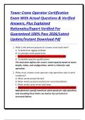 Tower Crane Operator Certification Exam With Actual Questions & Verified Answers&comma; Plus Explained Rationales&sol;Expert Verified For Guaranteed 100&percnt; Pass 2026&sol;Latest Update&sol;Instant Download Pdf