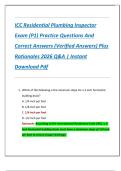 ICC Residential Plumbing Inspector  Exam &lpar;P1&rpar; Practice Questions And  Correct Answers &lpar;Verified Answers&rpar; Plus  Rationales 2026 Q&A &vert; Instant  Download Pdf 