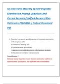 ICC Structural Masonry Special Inspector  Examination Practice Questions And  Correct Answers &lpar;Verified Answers&rpar; Plus  Rationales 2026 Q&A &vert; Instant Download  Pdf