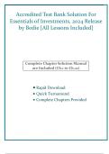 Accredited Test Bank Solutions &mdash; Essentials of Investments&comma; 2024 Release &mdash; Zvi Bodie &mdash; &lpar;All Chapters Covered 1&ndash;22&comma; Questions & Answers&rpar;
