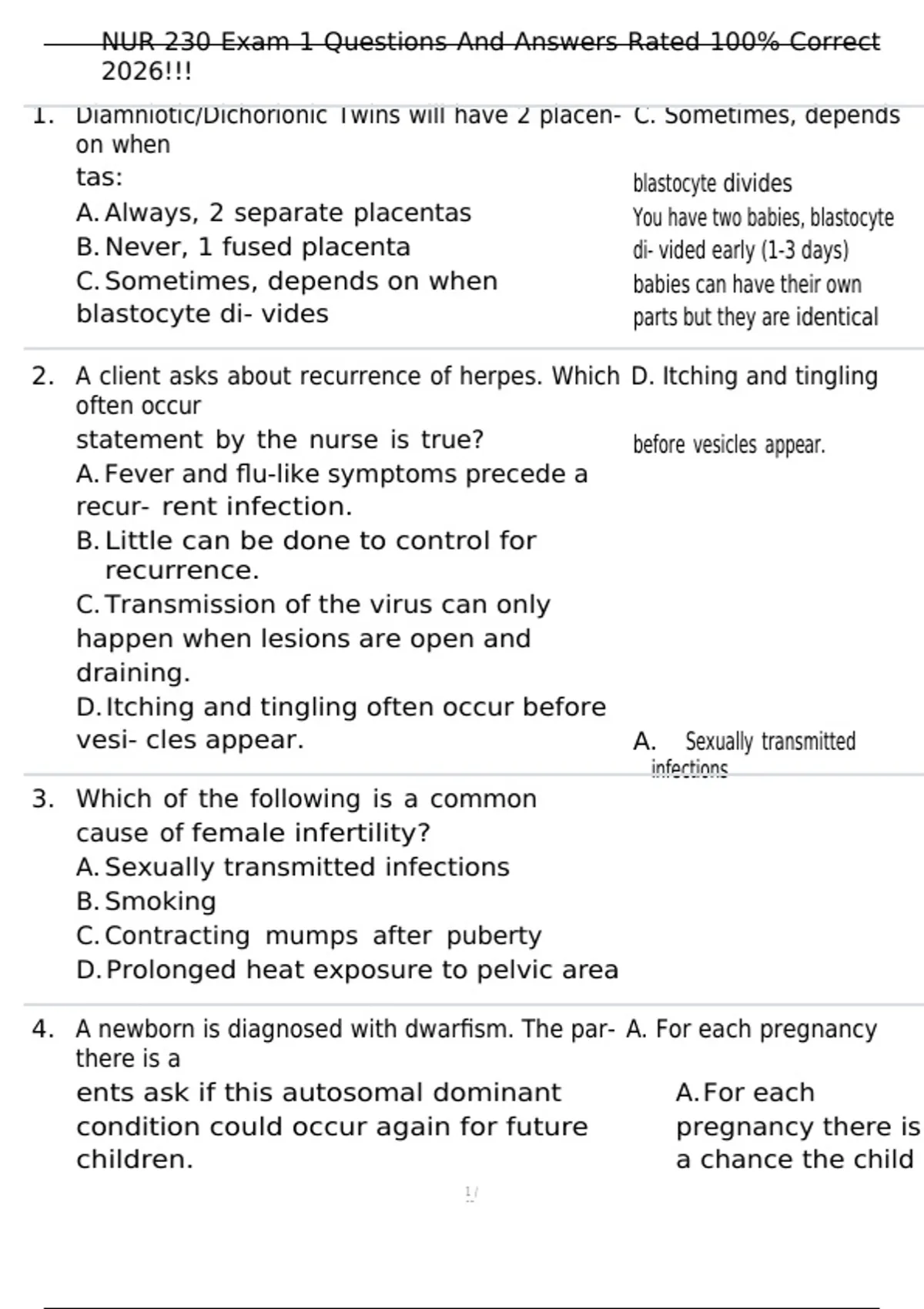NUR 230 Exam 1 Questions And Answers Rated 100% Correct 2026!!! - NUR ...