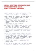 HFMA - CERTIFIED REVENUE CYCLE REPRESENTATIVE EXAM QUESTIONS AND ANSWERS