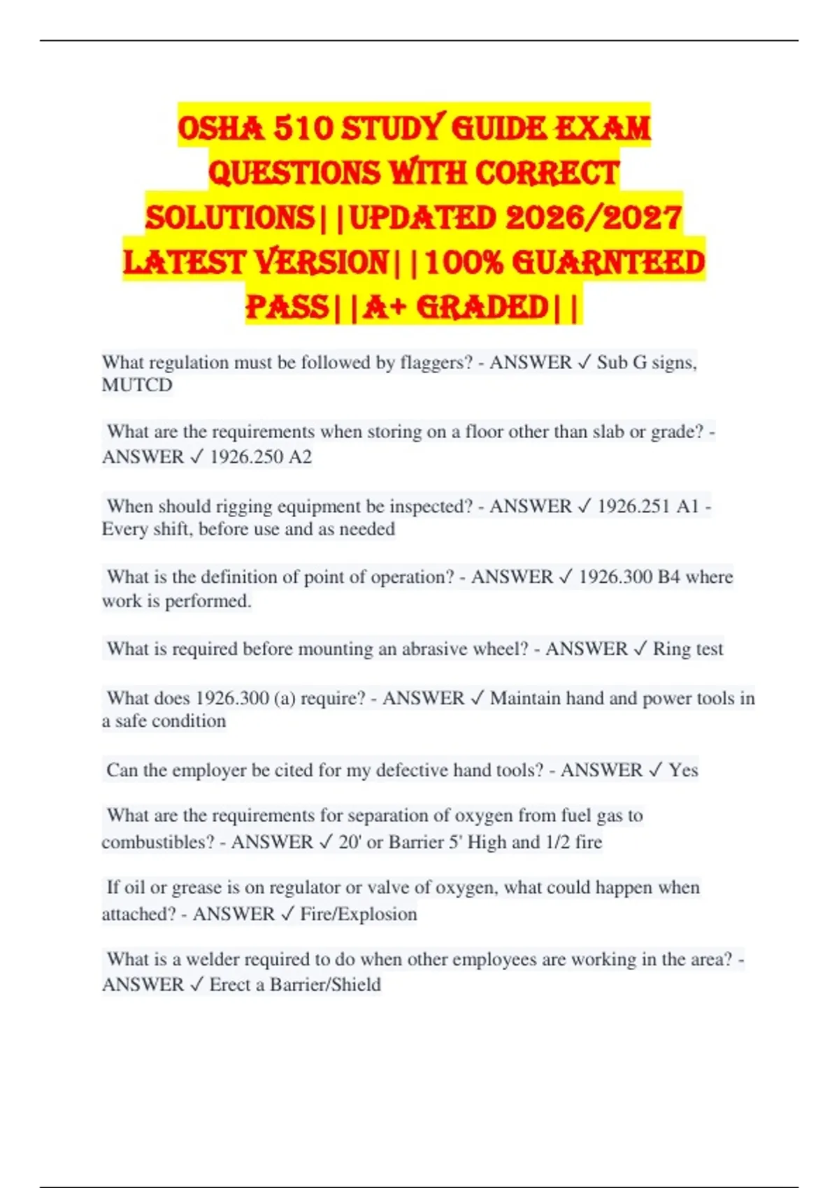 OSHA 510 study guide Exam Questions with Correct Solutions||Updated ...