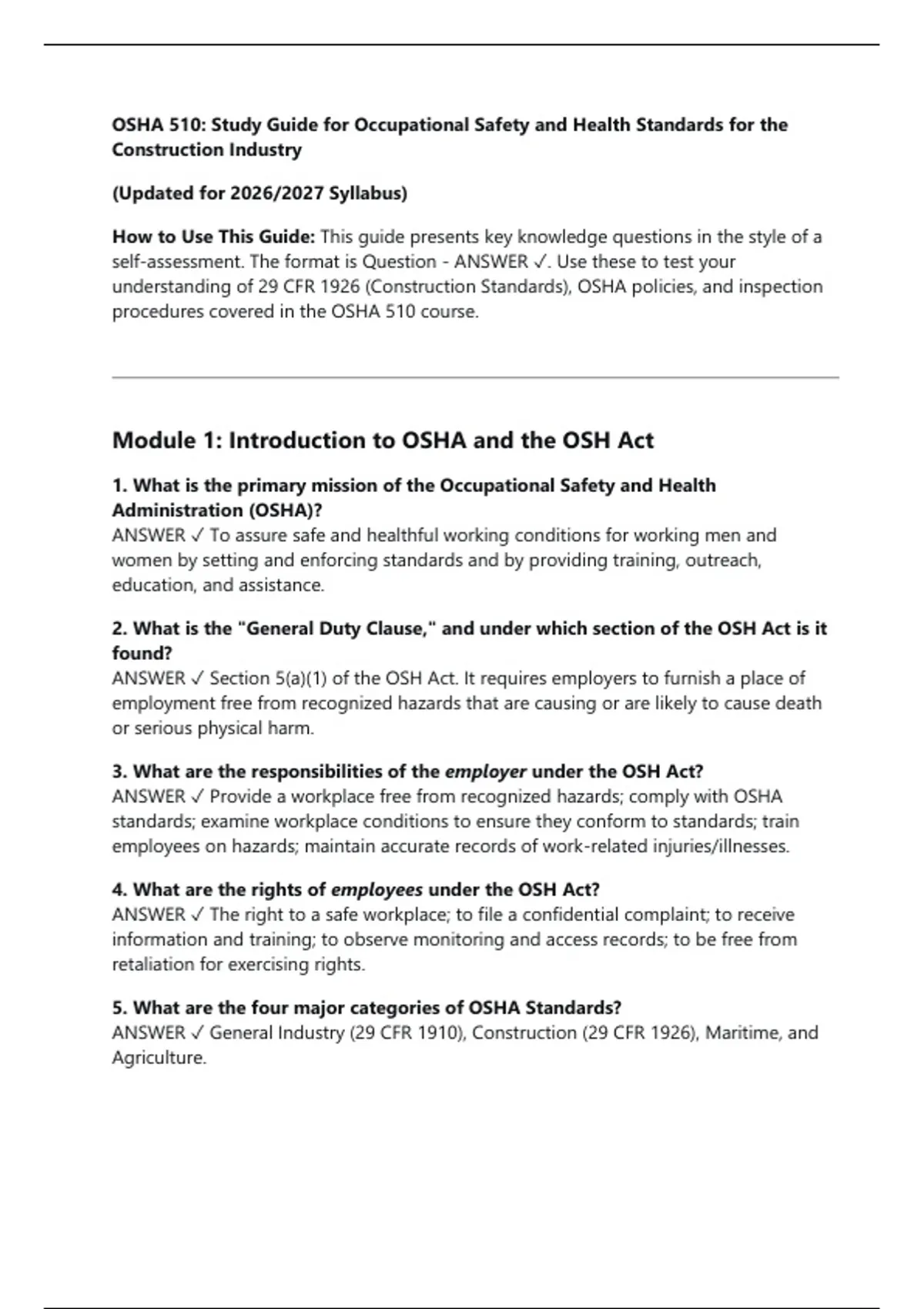 OSHA 510: Study Guide for Occupational Safety and Health Standards for ...