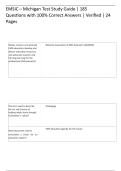 EMSIC &ndash; Michigan Test Study Guide &lowbar; 185 Questions with 100&percnt; Correct Answers &lowbar; Verified &lowbar; 24 Pages 