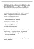 CRITICAL CARE ACTUAL EXAM SCRIPT 2026 QUESTIONS WITH SOLUTIONS GRADED A&plus;