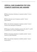 CRITICAL CARE EXAMINATION TEST 2026 COMPLETE QUESTIONS AND ANSWERS
