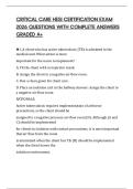 CRITICAL CARE HESI CERTIFICATION EXAM 2026 QUESTIONS WITH COMPLETE ANSWERS GRADED A&plus;