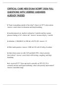 CRITICAL CARE HESI EXAM SCRIPT 2026 FULL QUESTIONS WITH VERIFIED ANSWERS ALREADY PASSED