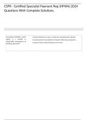 CSPR - Certified Specialist Payment Rep &lpar;HFMA&rpar; 2024 Questions With Complete Solutions&period; 
