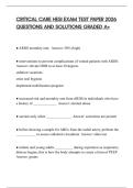 CRITICAL CARE HESI EXAM TEST PAPER 2026 QUESTIONS AND SOLUTIONS GRADED A&plus;