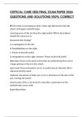 CRITICAL CARE HESI FINAL EXAM PAPER 2026 QUESTIONS AND SOLUTIONS 100&percnt; CORRECT