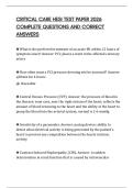 CRITICAL CARE HESI TEST PAPER 2026 COMPLETE QUESTIONS AND CORRECT ANSWERS