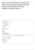 CRRN TEST 1 &lpar;CERTIFICATION TEST&rpar; ACTUAL EXAM 175 QUESTIONS AND CORRECT DETAILED ANSWERS WITH RATIONALES &lpar;VERIFIED ANSWERS&rpar; &lowbar; ALREADY GRADED A&plus; Flashcards