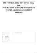 CRIS TEST FINAL EXAM ACTUAL EXAM AND PRACTICE EXAM QUESTIONS WITH DETAILED VERIFIED ANSWERS &lpar;100&percnt; CORRECT ANSWERS&rpar; 
