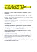 EXAM 2- NUR 3065 HEALTH ASSESSMENT PART 1 QUESTIONS & VERIFIED ANSWERS 100&percnt;
