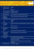 NUR 3065 &lpar;HEALTH ASSESSMENT&rpar;- MENTAL AND NEUROLOGICAL ASSESSMENTS &lpar;EXAM 3&rpar; QUESTIONS & UPDATED PASSED ANSWERS 100&percnt;
