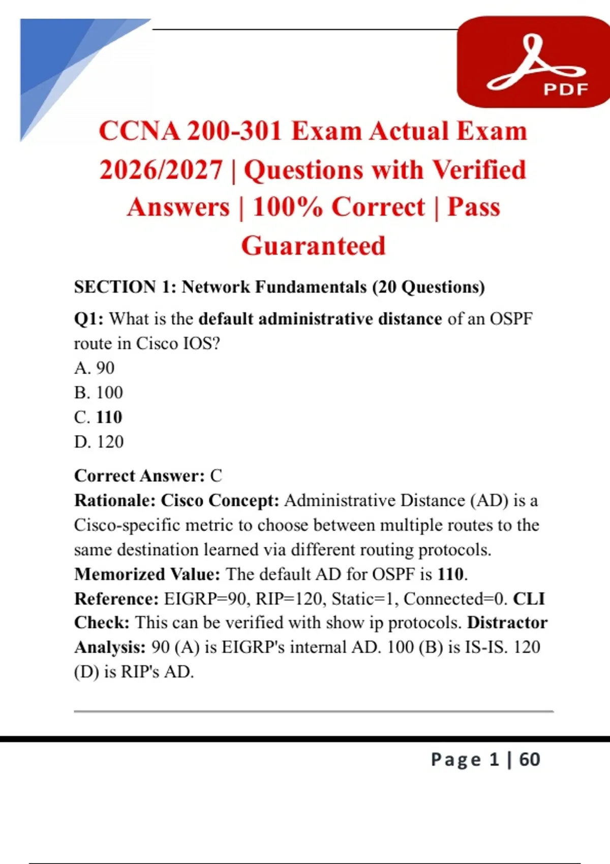 Ccna Test Example CCNA 200-301 Exam Actual Exam 2026/2027 | Questions with Verified ...