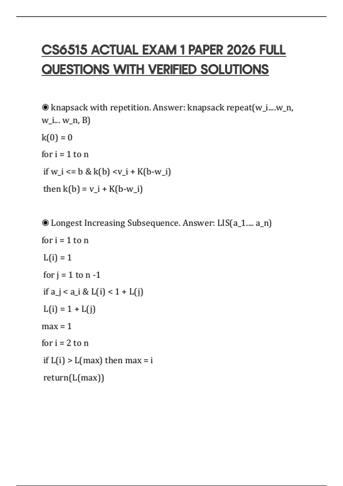 CS6515 ACTUAL EXAM 1 PAPER 2026 FULL QUESTIONS WITH VERIFIED SOLUTIONS ...