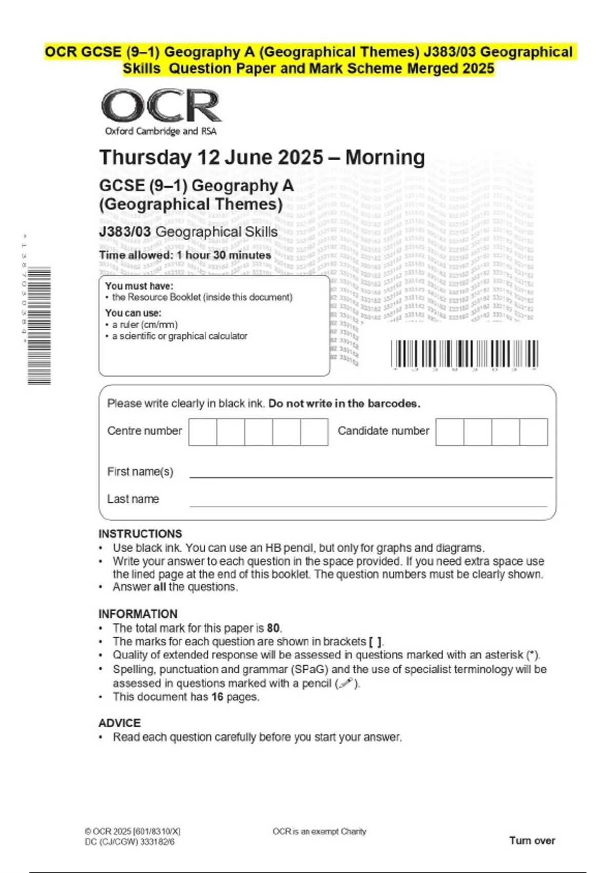 OCR GCSE (9–1) Geography A (Geographical Themes) J383/03 Geographical ...