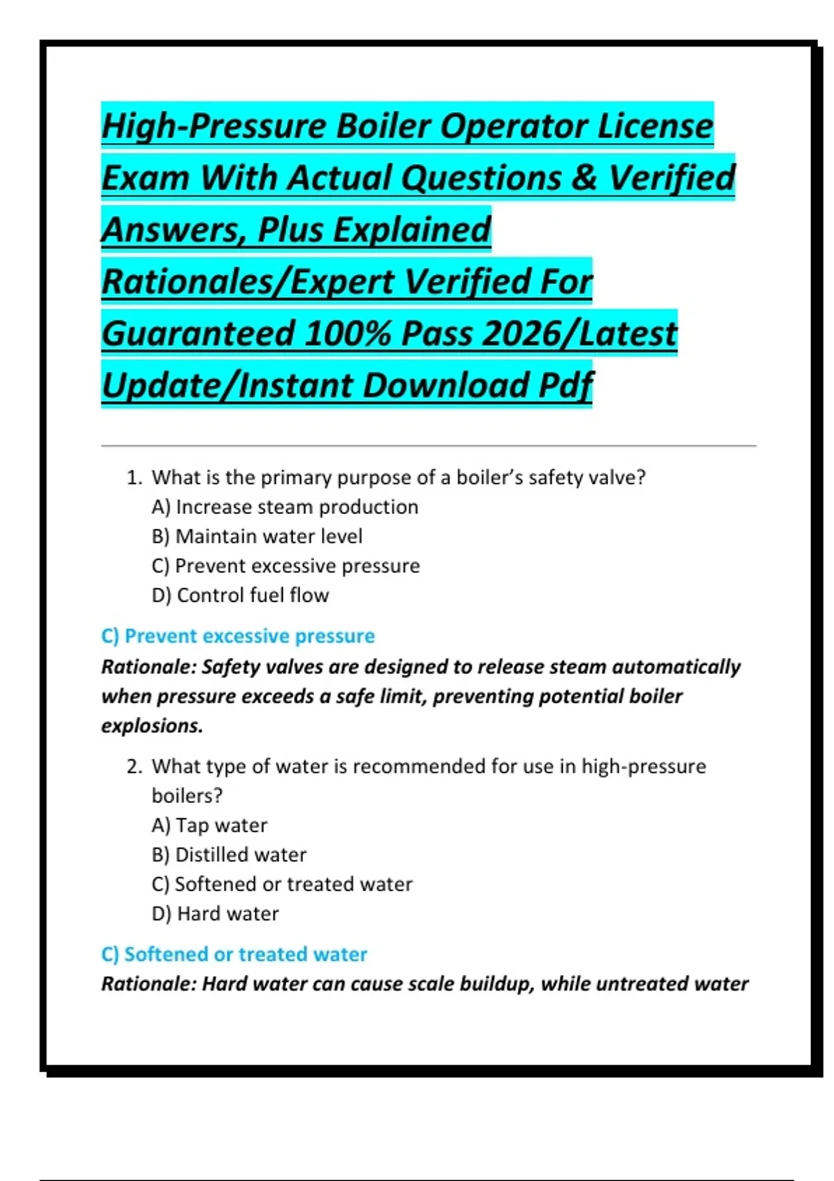 High-Pressure Boiler Operator License Exam With Actual Questions ...