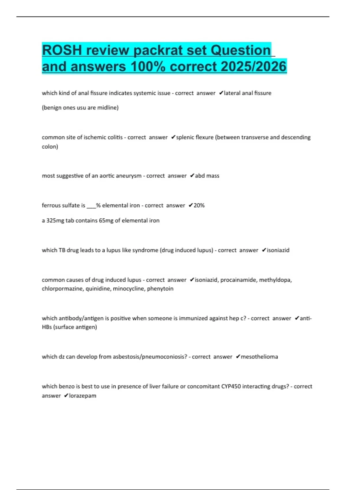 Prom Rosh Review ROSH review packrat set Question and answers 100% correct 2025/2026 ...