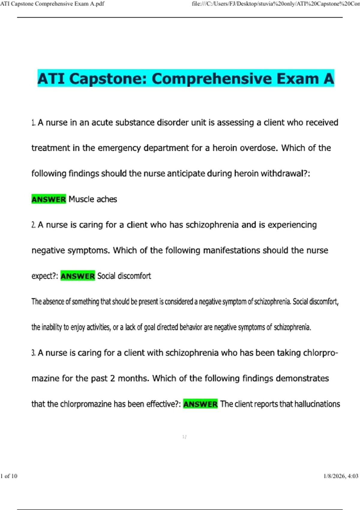 ATI Capstone Comprehensive Exam A NEWEST 2026/2027 ACTUAL EXAM COMPLETE ...