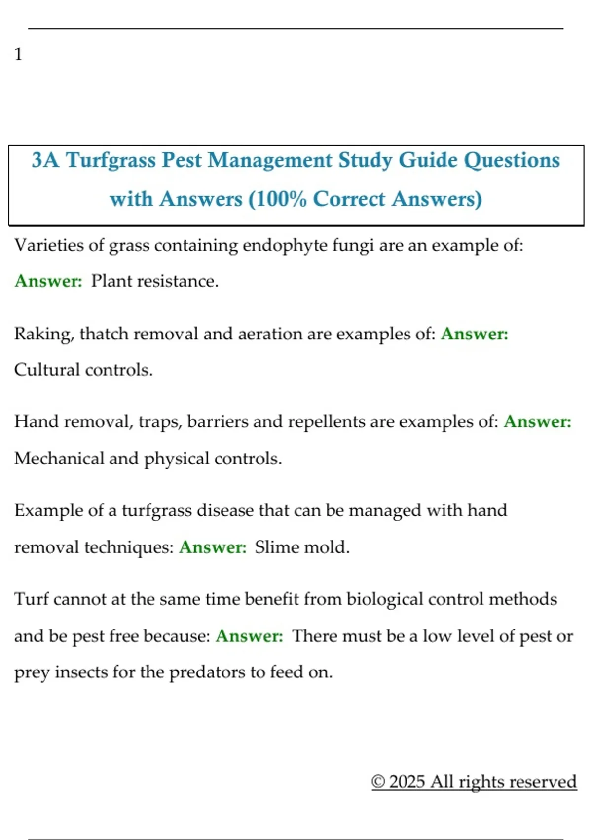 3A Turfgrass Pest Management Study Guide – Complete Questions & Answers ...