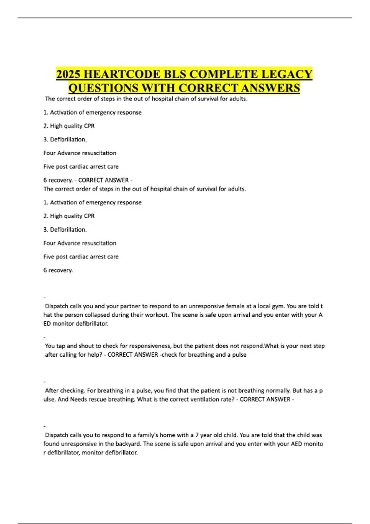 2026 HEARTCODE BLS COMPLETE LEGACY QUESTIONS WITH CORRECT ANSWERS ...