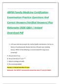 ABFM Family Medicine Certification  Examination Practice Questions And  Correct Answers &lpar;Verified Answers&rpar; Plus  Rationales 2026 Q&A &vert; Instant  Download Pdf 