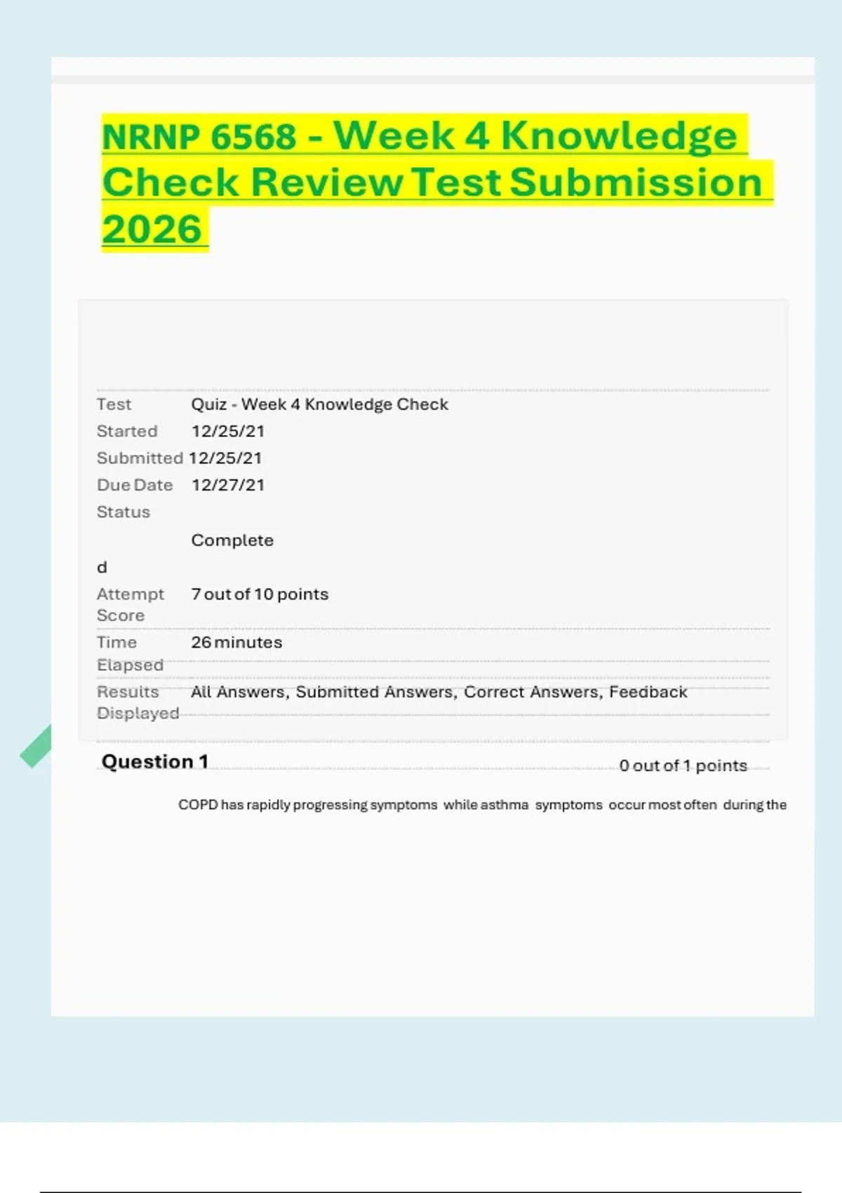 NRNP 6568 - Week 4 Knowledge Check Review Test Submission 2026 - NRNP ...