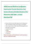 ABIM Internal Medicine Certification  Examination Practice Questions And  Correct Answers &lpar;Verified Answers&rpar; Plus  Rationales 2026 Q&A &vert; Instant  Download Pdf 