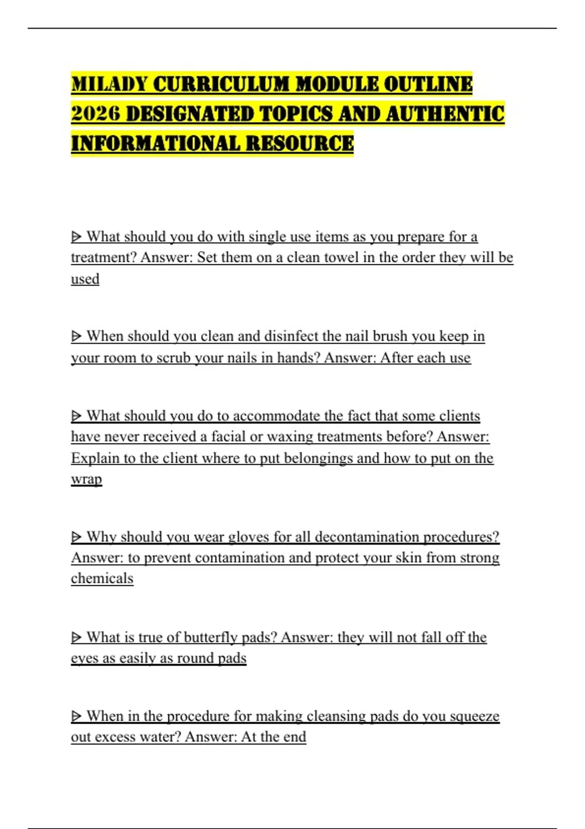MILADY CURRICULUM MODULE OUTLINE 2026 DESIGNATED TOPICS AND AUTHENTIC ...