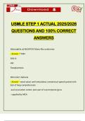 USMLE STEP 1 ACTUAL 2026 QUESTIONS AND 100&percnt; CORRECT ANSWERS