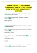 Clinical Nutrition 1 - Water Soluble  Vitamins Quiz Material UPDATED Study  Guide QUESTIONS AND CORRECT  ANSWSER 