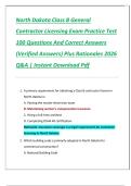 North Dakota Class B General Contractor Licensing Exam Practice Test 100 Questions And Correct Answers &lpar;Verified Answers&rpar; Plus Rationales 2026 Q&A &vert; Instant Download Pdf