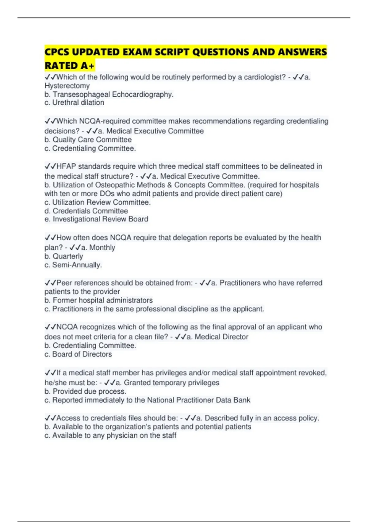 CPCS UPDATED EXAM SCRIPT QUESTIONS AND ANSWERS RATED A+ - Cpcs - Stuvia US