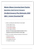 Master Mason Licensing Exam Practice Questions And Correct Answers &lpar;Verified Answers&rpar; Plus Rationales 2026 Q&A &vert; Instant Download Pdf