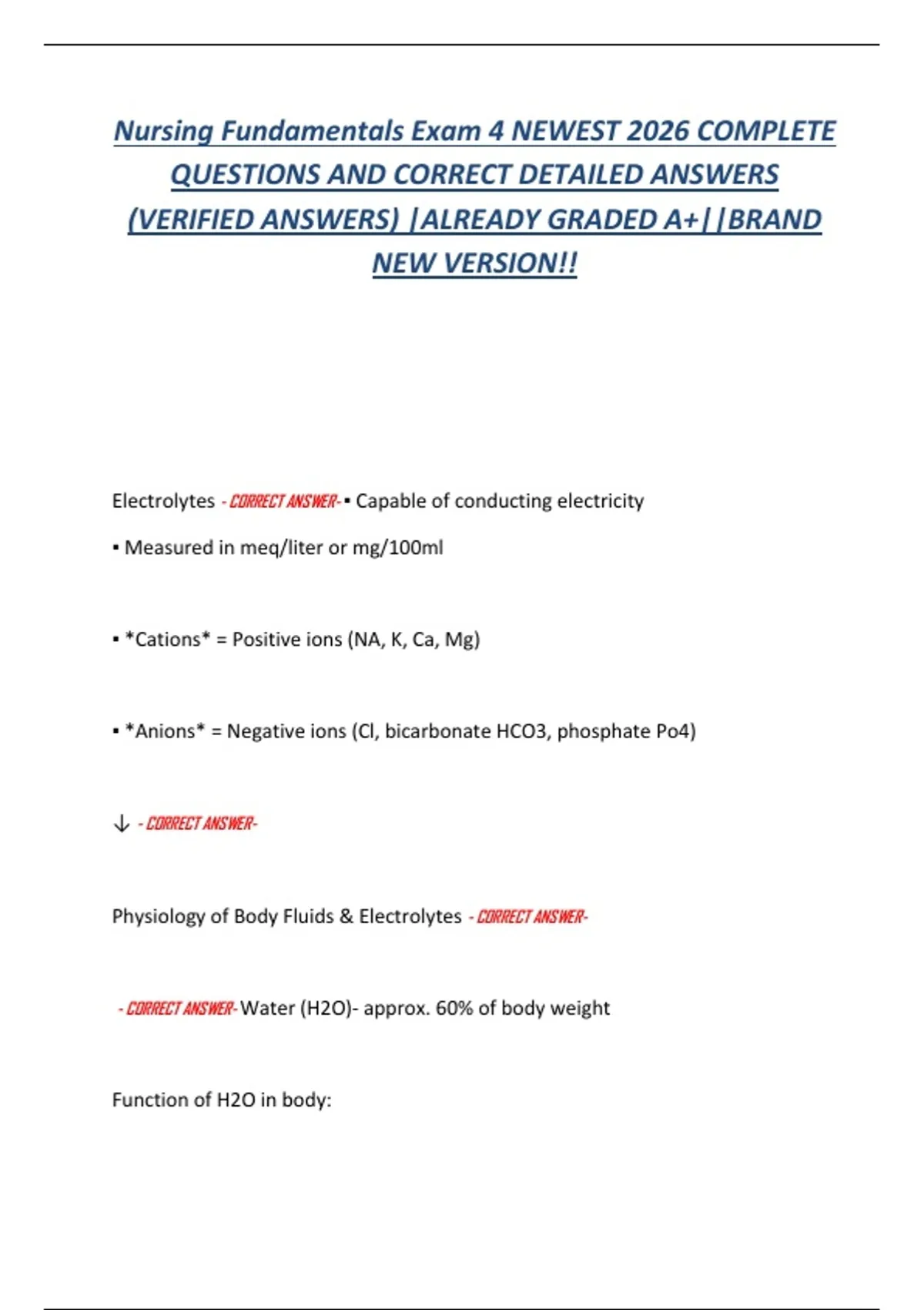 Nursing Fundamentals Exam 4 NEWEST 2026 COMPLETE QUESTIONS AND CORRECT ...