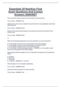 Essentials Of Nutrition Final  Exam Questions And Correct  Answers 2026&sol;2027