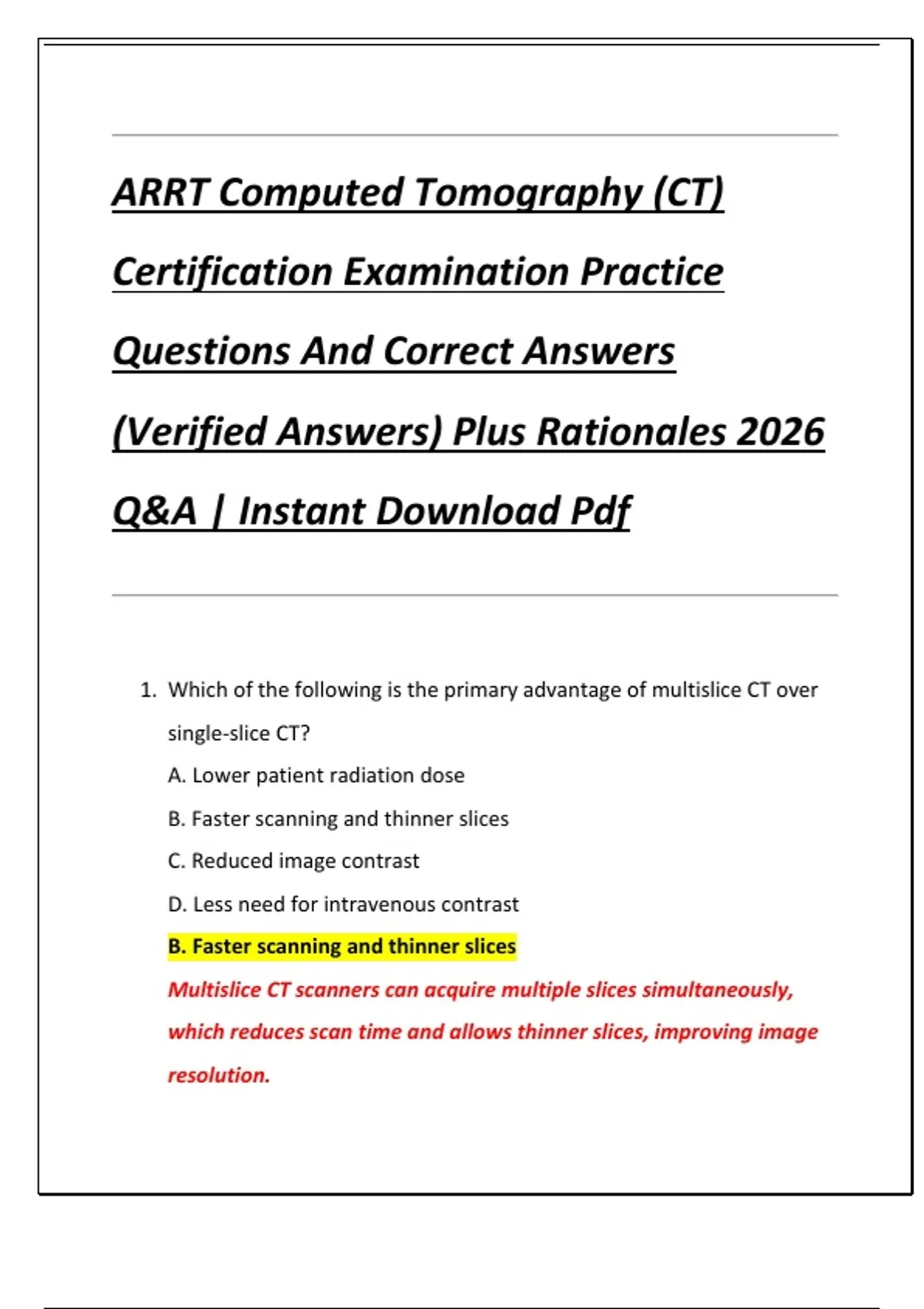 ARRT Computed Tomography (CT) Certification Examination Practice ...