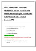 ARRT Radiography Certification  Examination Practice Questions And  Correct Answers &lpar;Verified Answers&rpar; Plus  Rationales 2026 Q&A &vert; Instant  Download Pdf 