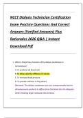 NCCT Dialysis Technician Certification  Exam Practice Questions And Correct  Answers &lpar;Verified Answers&rpar; Plus  Rationales 2026 Q&A &vert; Instant  Download Pdf 