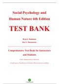 Test Bank &mdash; Social Psychology and Human Nature&comma; 6th Edition &mdash; Brad J&period; Bushman & Roy F&period; Baumeister &mdash; ISBN 9780357946305 &mdash; Latest Update 2025&sol;2026 &mdash; &lpar;All Chapters Covered 1&ndash;16&rpar;