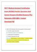 NCCT Medical Assistant Certification  Exam &lpar;NCMA&rpar; Practice Questions And  Correct Answers &lpar;Verified Answers&rpar; Plus  Rationales 2026 Q&A &vert; Instant  Download Pdf