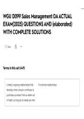 WGU D099 Sales Management OA ACTUAL EXAM&lpar;2025&rpar; QUESTIONS AND &lpar;elaborated&rpar; WITH COMPLETE SOLUTIONS