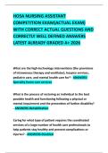 HOSA NURSING ASSISTANT COMPETITION EXAM&lpar;ACTUAL EXAM&rpar; WITH CORRECT ACTUAL QUESTIONS AND CORRECTLY WELL DEFINED ANSWERS LATEST ALREADY GRADED A&plus; 2026
