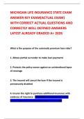 MICHIGAN LIFE INSURANCE STATE EXAM ANSWER KEY EXAM&lpar;ACTUAL EXAM&rpar; WITH CORRECT ACTUAL QUESTIONS AND CORRECTLY WELL DEFINED ANSWERS LATEST ALREADY GRADED A&plus; 2026