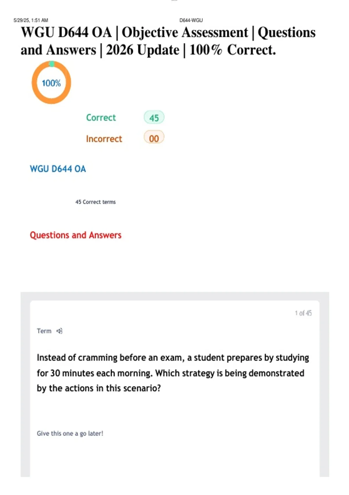 WGU D644 Objective Assessment (OA) – 2026 Updated Exam Questions and ...