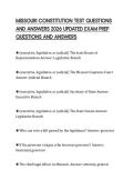 MISSOURI CONSTITUTION TEST QUESTIONS AND ANSWERS 2026 UPDATED EXAM PREP QUESTIONS AND ANSWERS